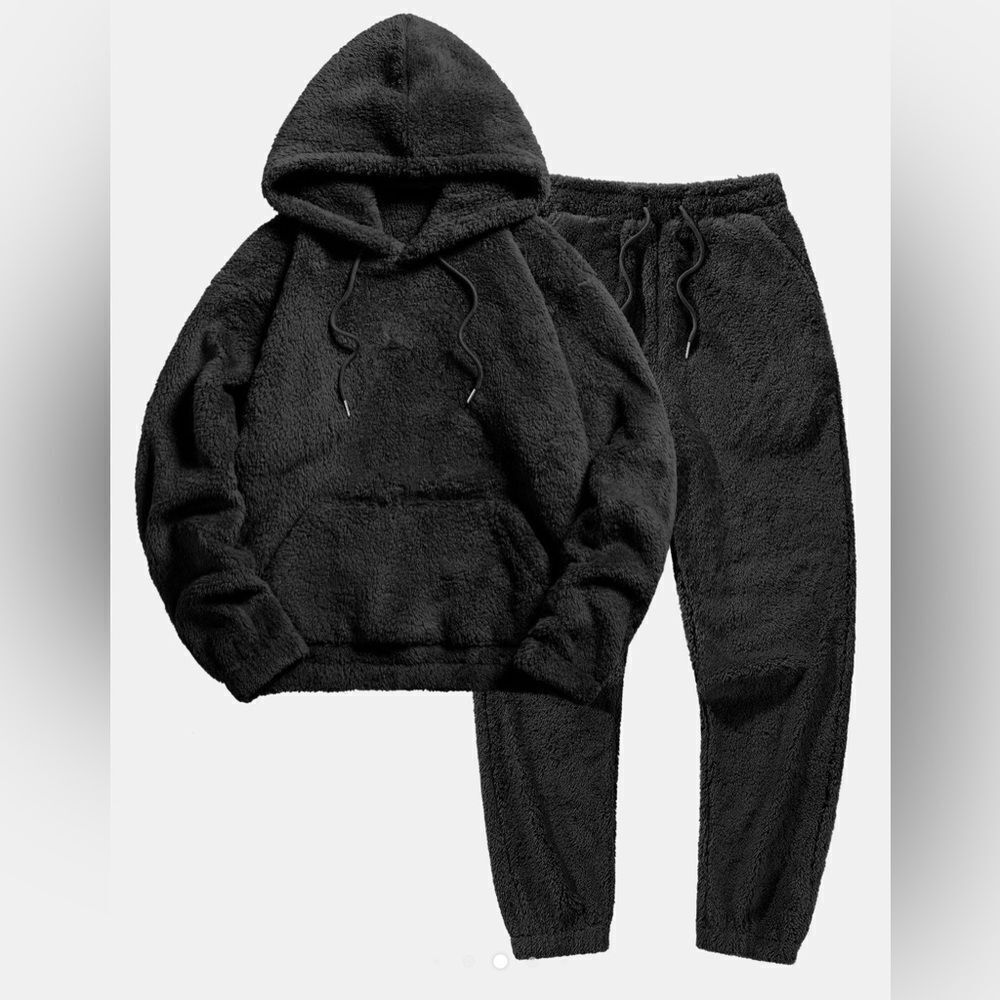 Hoooyi Basic Teddy Hoodie & Teddy Jogger Pants Black Medium NWT IN PACKAGE